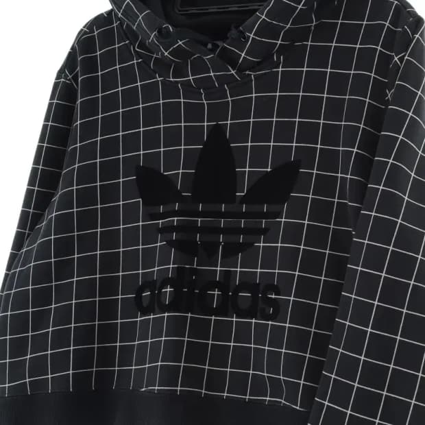 W(S-M) 아디다스 후드티셔츠 벨벳 불꽃 로고 크롭 매물-15D90