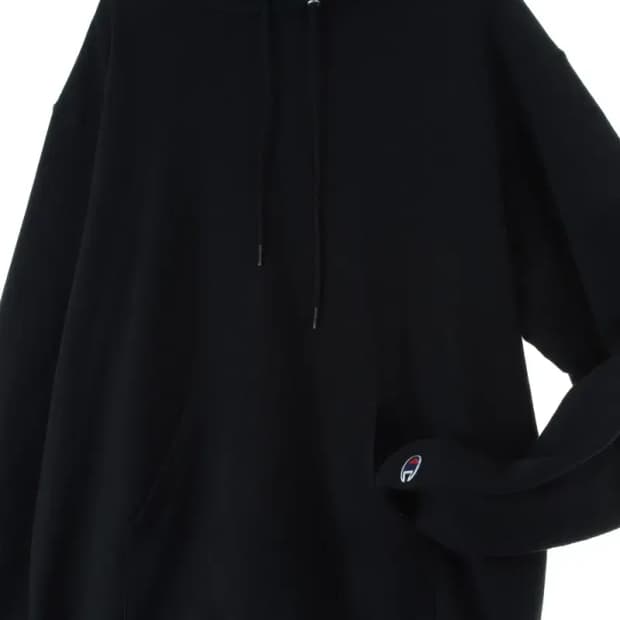 (XL-2XL) 챔피온 후드티셔츠 박시 무지 블랙 기모-15D92