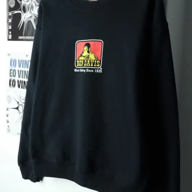 (S) 벤데이비스 맨투맨 티셔츠 블랙 기모 올드스쿨-15E27