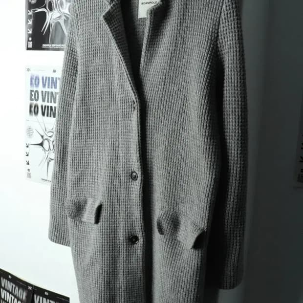 W(F) 빈폴 코트자켓 캐시미어 그레이 와플 니트-15EA6