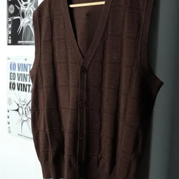 (XL) 닥스 니트 가디건 조끼 브라운 체크 울-15EB3