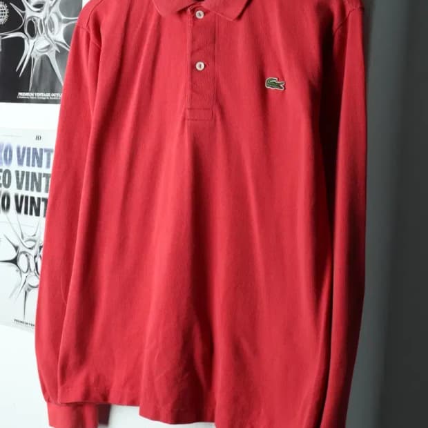 (L) 라코스테 카라 긴팔티셔츠 레드 올드스쿨-15F3B