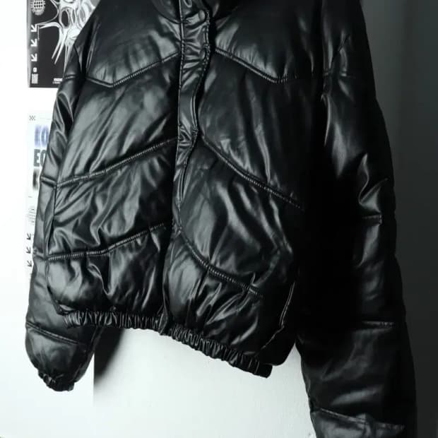 W(L-XL) 자라 패딩 점퍼자켓 레더 블랙 한정판-15FC1