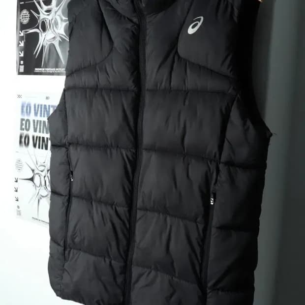 (L-XL) 아식스 패딩 점퍼자켓 조끼 블랙 테크웨어-15FDB