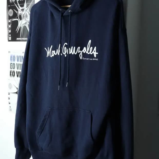 (M-L) 마크곤잘레스 후드티셔츠 빅로고 네이비 올드스쿨-15F70