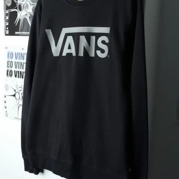 (M-L) 반스 맨투맨 티셔츠 빅로고 기모 블랙-15F77