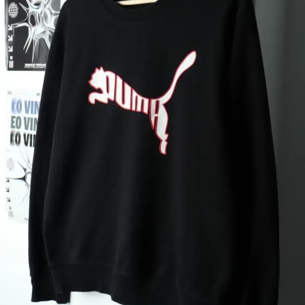 (S-M) 퓨마 맨투맨 티셔츠 시즌 빅로고 블랙 한정판 희귀-15F7D