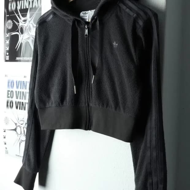 W(L-XL) 아디다스 후드집업 부클 타월 크롭 불꽃 한정판-1604E