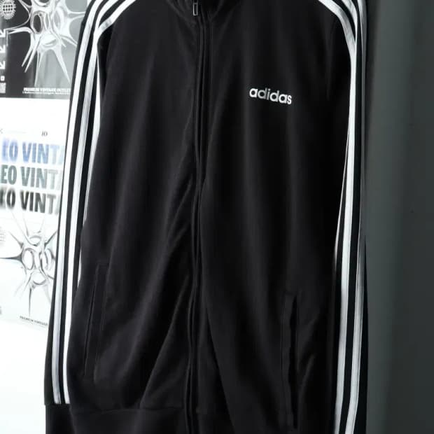 (XL) 아디다스 집업져지 트랙탑 블랙 삼선 면-16057