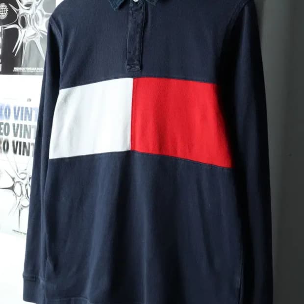 (M) 타미힐피거 카라 긴팔티셔츠 사용감 네이비 올드스쿨-16061