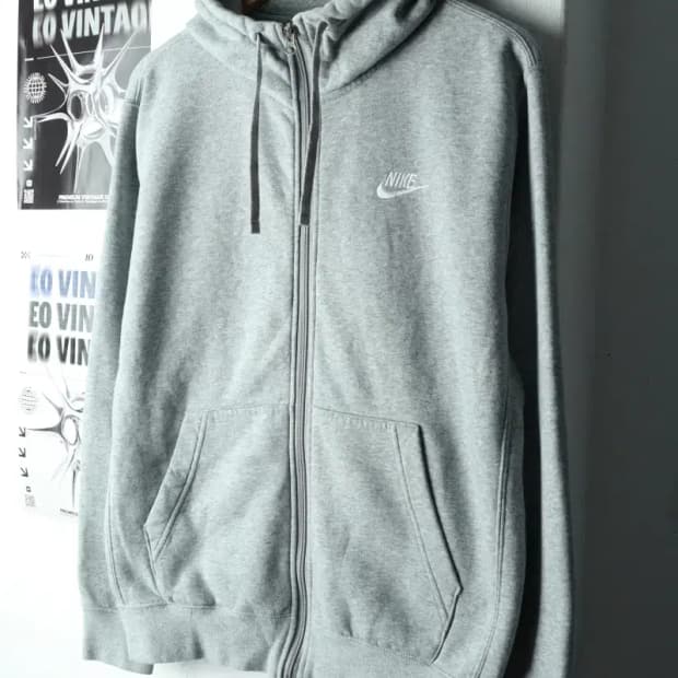 (M-L) 나이키 후드집업 그레이 기모 올드스쿨-16069