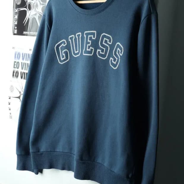 (XL) 게스 맨투맨 티셔츠 빅로고 스티치 블루-16019