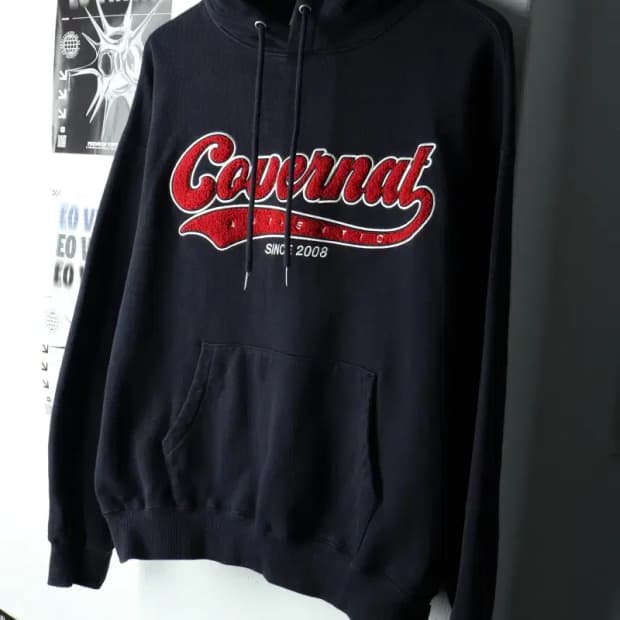 (M-L) 커버낫 후드티셔츠 빅로고 네이비 올드스쿨 자수-1602C