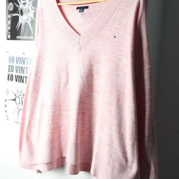 W(2XL-3XL) 타미힐피거 니트 빅사이즈 브이넥 핑크-1603A