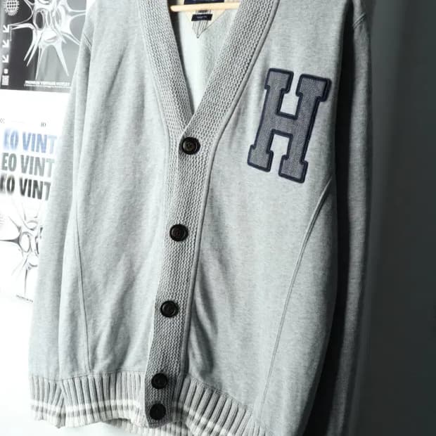 (M-L) 타미힐피거 니트 가디건 기모 그레이 면-1603D