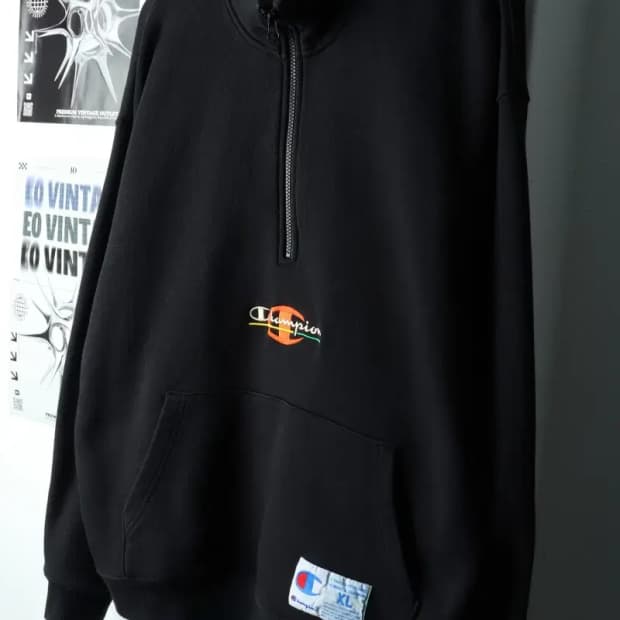 (XL-2XL) 챔피온 맨투맨 티셔츠 USA 반집업 블랙-160E6