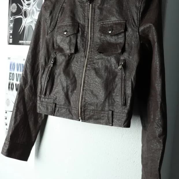 W(F) 페일제이드 집업 바람막이 점퍼자켓 레더 브라운 크롭-160FE