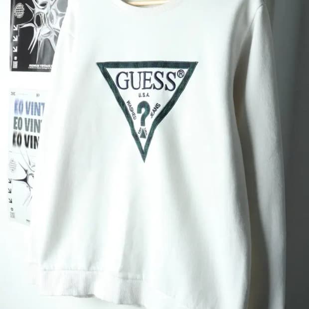 (XL) 게스 맨투맨 티셔츠 Y2K 대장 희귀 빅로고 화이트-16176