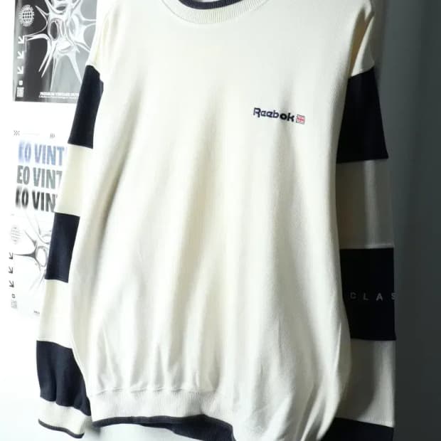 (L-XL) 리복 맨투맨 티셔츠 00년대 아이보리 올드스쿨-161CF