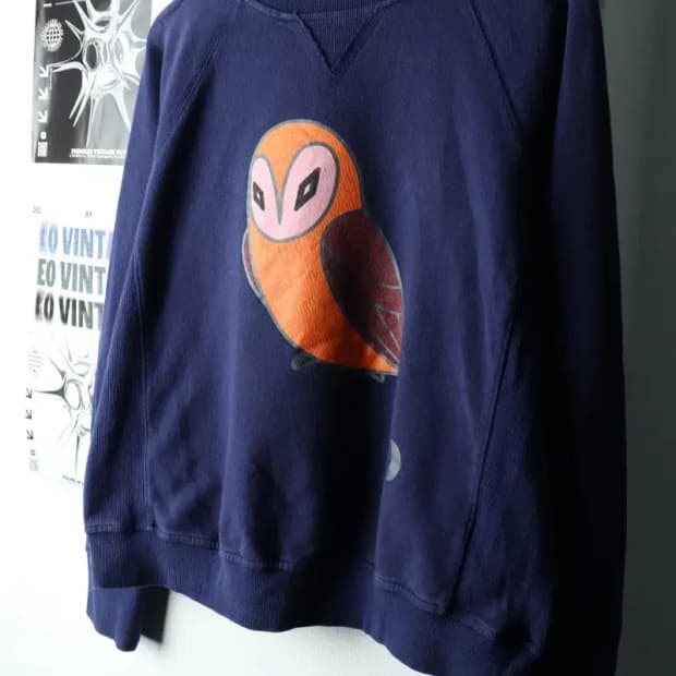 W(M-L) 럭키슈에뜨 맨투맨 티셔츠 사용감 나그랑 네이비-161D4