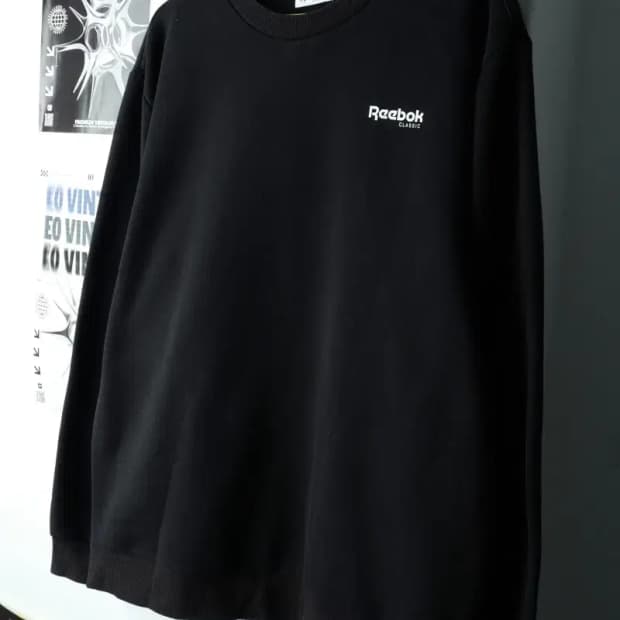 (2XL) 리복 맨투맨 티셔츠 빅사이즈 블랙 기모 올드스쿨-161D8