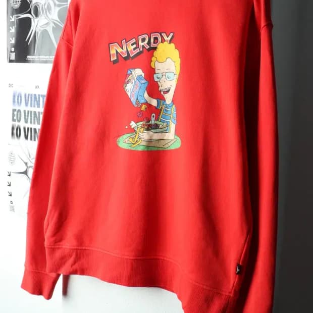 (S-M) 널디 맨투맨 티셔츠 프린팅 레드 올드스쿨-161D9