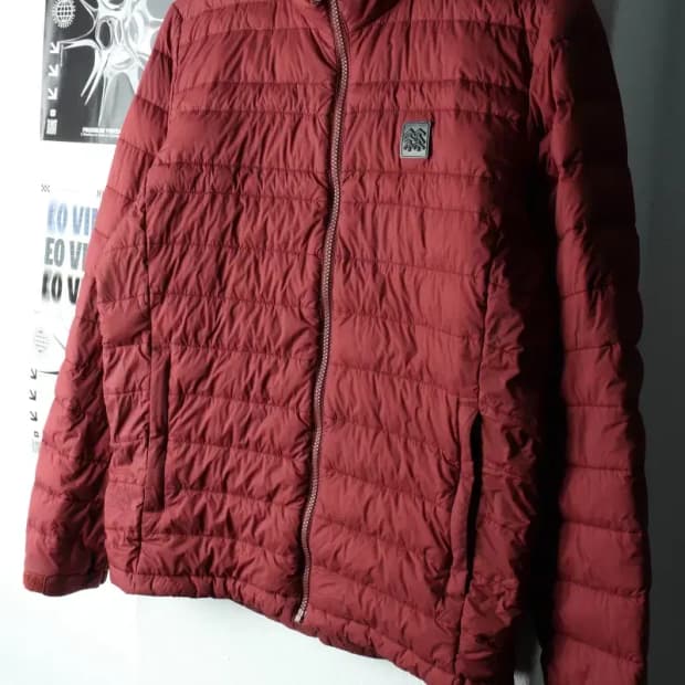 (M-L) 코오롱스포츠 패딩 점퍼자켓 덕다운 경량 버건디-16206