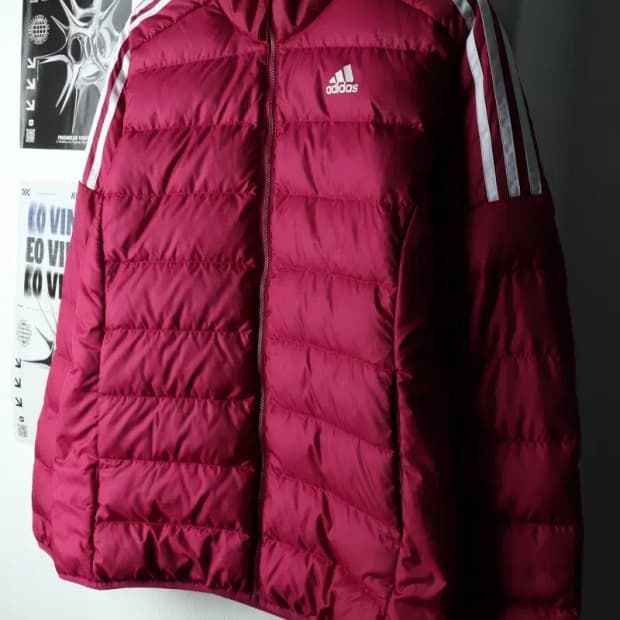 W(L-XL) 아디다스 패딩 점퍼자켓 경량 덕다운 퍼플 삼선-16216