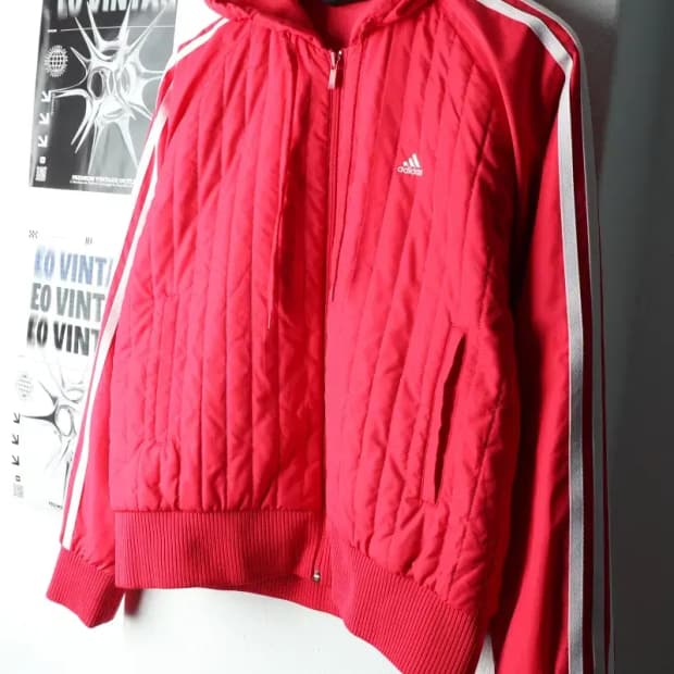 W(L) 아디다스 패딩 점퍼자켓 경량 후드 핑크 올드스쿨-1621A