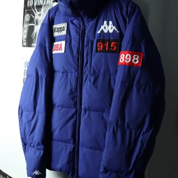 (L-XL) 카파 패딩 점퍼자켓 미국국대 블루 올드스쿨 희귀-16317