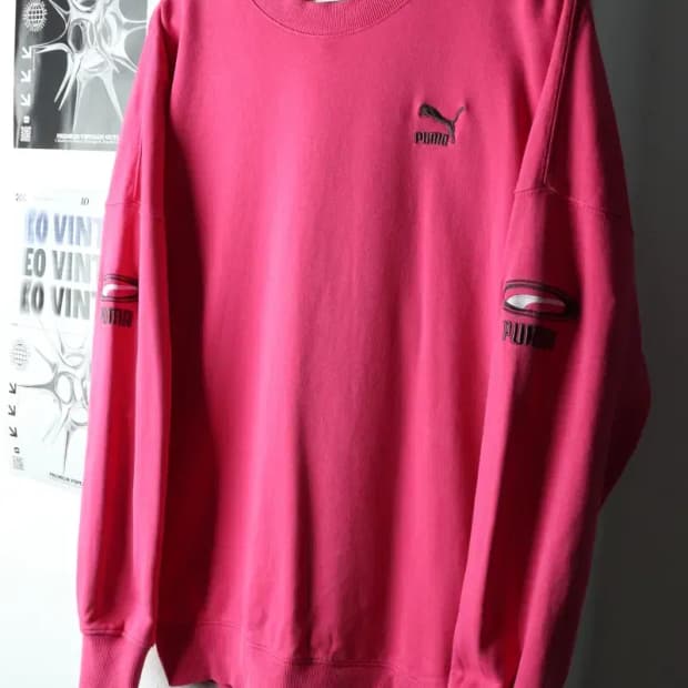 (M-L) 퓨마 맨투맨 티셔츠 핑크 올드스쿨 스트릿 보드-16326