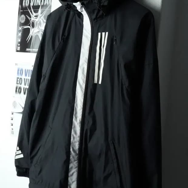 (M-L) 아디다스 집업 바람막이 점퍼자켓 블랙 삼선 올드스쿨-1635A