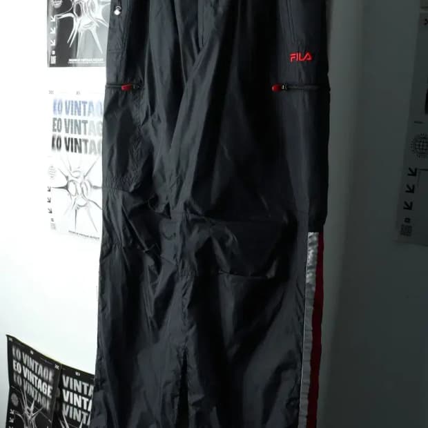 (M-L) 휠라 트레이닝복 바지 00년대 우븐 블랙 올드스쿨-226B