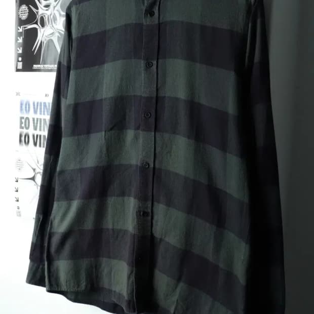 (S-M) 코스 셔츠 남방 사용감 체크 플란넬 그린-163A1