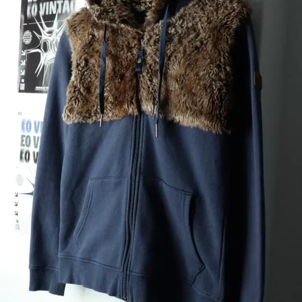 W(M) 노스페이스 후드집업 네이비 기모 퍼 Y2K-1658A