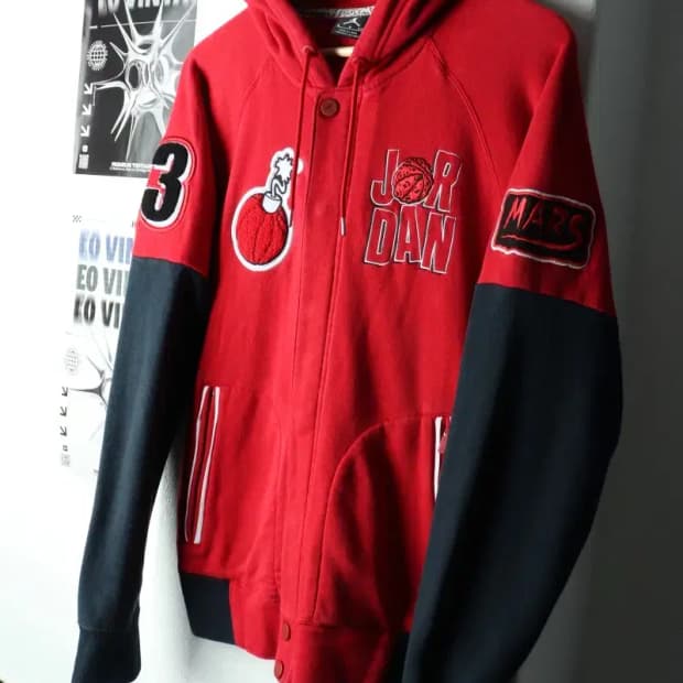 (S) 조던 후드집업 Y2K 레드 기모 올드스쿨 희귀 자수-1658B