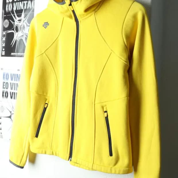 W(M) 데상트 후드집업 노랑 기모 폴리 기능성-1658D