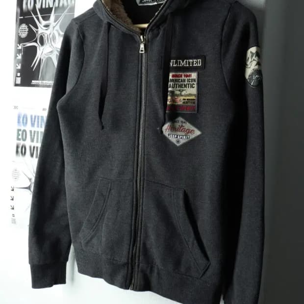 W(S) 지프 후드집업 차콜 기모 퍼 Y2K 뽀글이 따듯-1658F