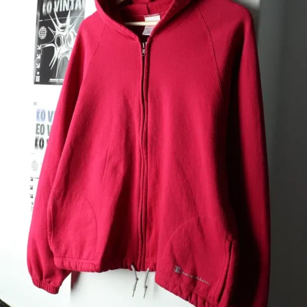 W(XL-2XL) 챔피온 후드집업 딥핑크 기모 USA 희귀-16593