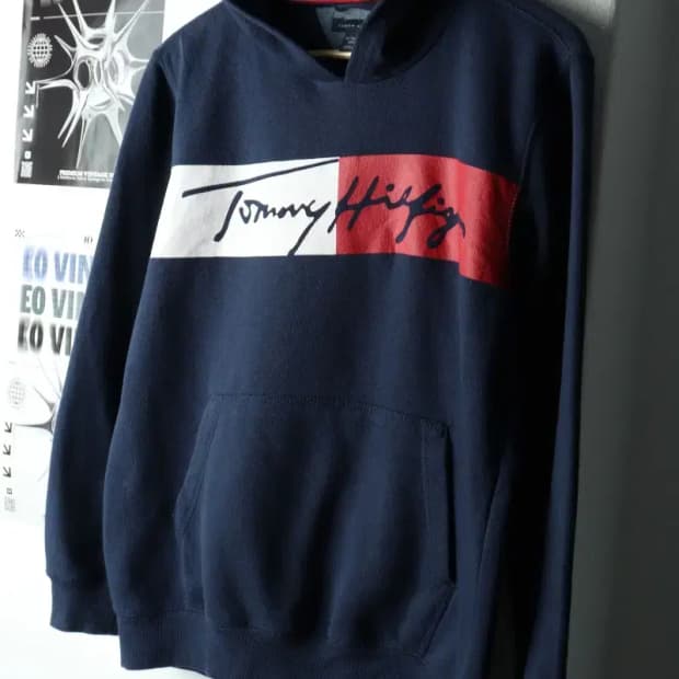 W(M) 타미힐피거 후드티셔츠 빅로고 네이비 기모 올드스쿨-1659E