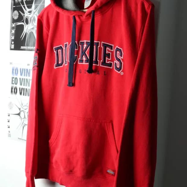 (M-L) 디키즈 후드티셔츠 레드 기모 올드스쿨 희귀 매물-165A1