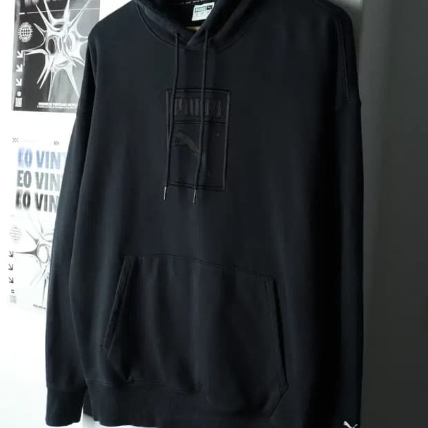 (S-M) 퓨마 후드티셔츠 빅로고 블랙 올드스쿨-165AA