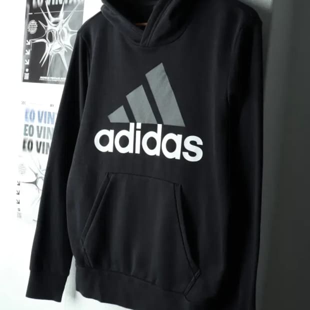 (M-L) 아디다스 후드티셔츠 빅로고 블랙 올드스쿨-165AB