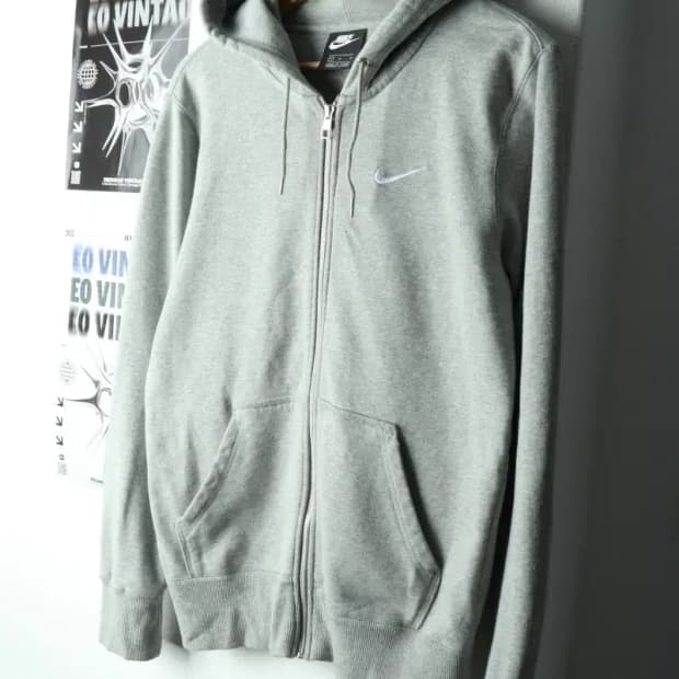 (M-L) 나이키 후드집업 그레이 올드스쿨-165AD
