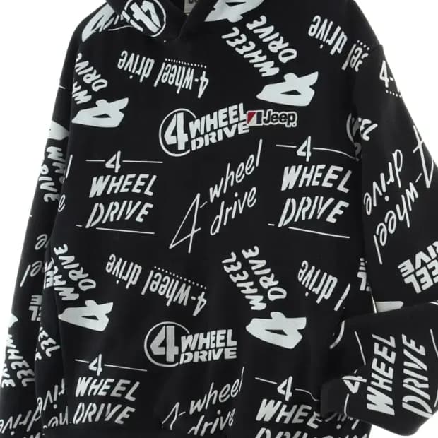 (L) 지프 후드티셔츠 프린팅 엠보 스트릿 블랙-16648