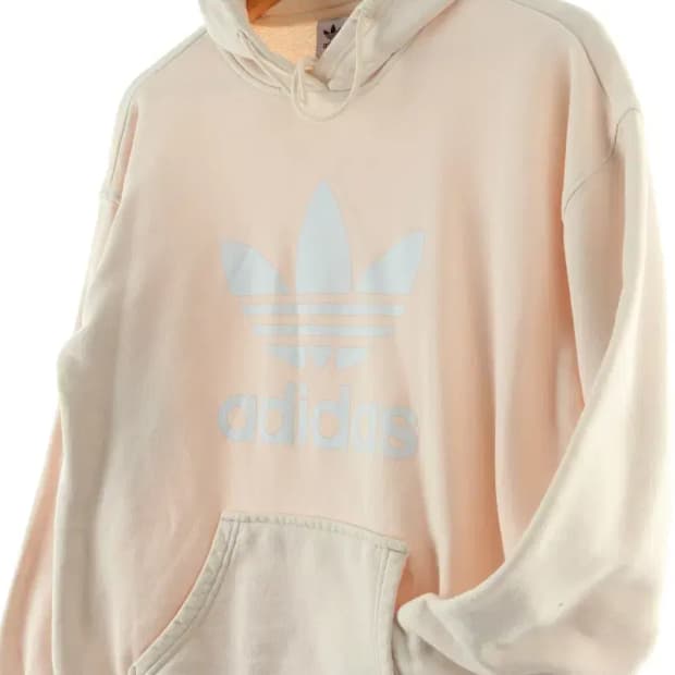 W(S-M) 아디다스 후드티셔츠 아이보리 빅로고 불꽃 점얼룩-1664A