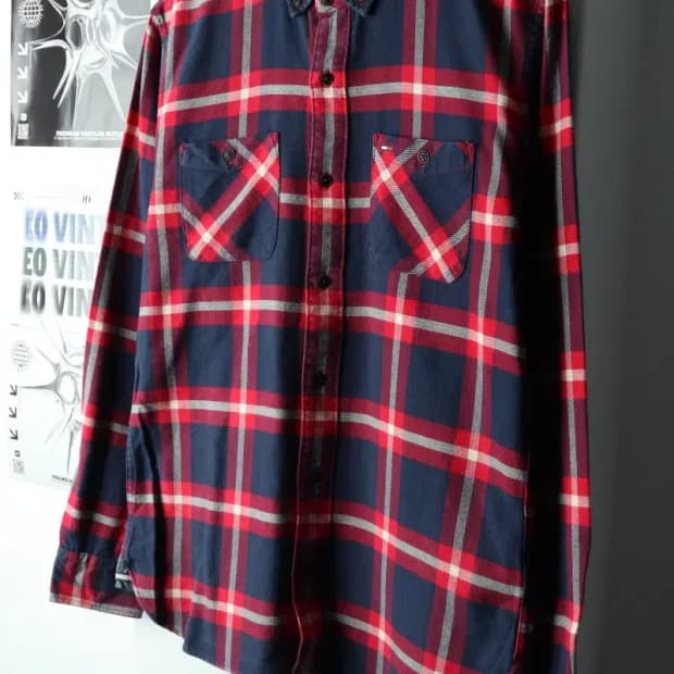(M) 타미힐피거 셔츠 남방 체크 네이비 크리스마스 두툼-16676