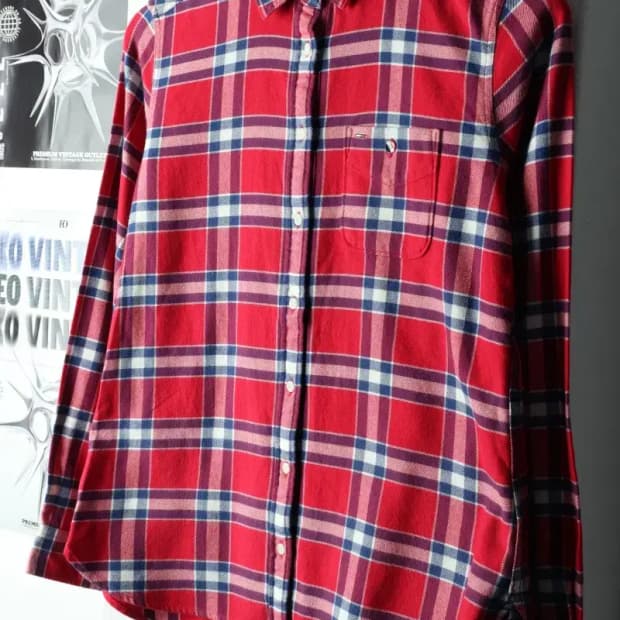 W(XS) 타미힐피거 셔츠 남방 체크 레드 아메카지 겨울용-16678