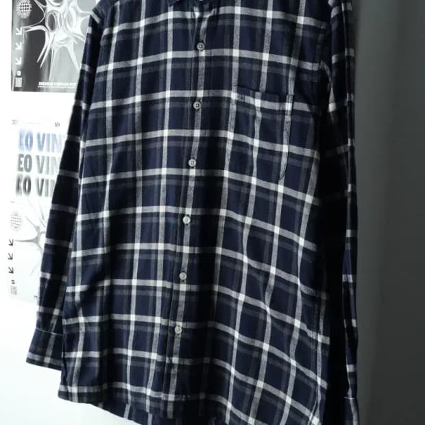 (L) 닥스 셔츠 남방 체크 플란넬 네이비 겨울용 두툼-16679