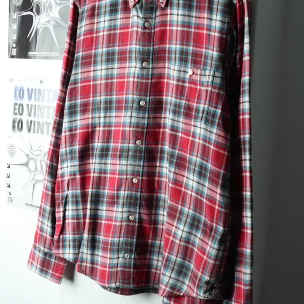 (L-XL) 타미힐피거 셔츠 남방 체크 플란넬 레드 겨울용-1667A